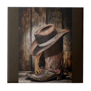 western country brown barn wood cowboy boots tile