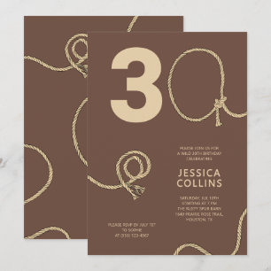 Western Country Brown Rodeo 30th Birthday Party Invitation