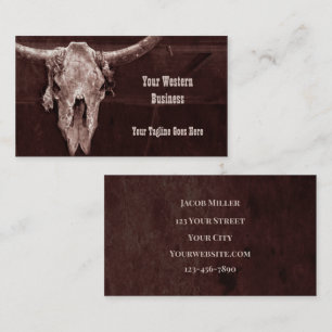 Western Country Brown Rustic Cowboy Bull Cow Skull Business Card