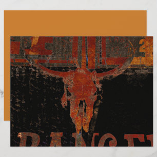 Western Country Bull Skull Rust Script Vintage