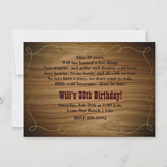 Western Country Cowboy Birthday Party Invitation (Front)