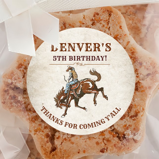 Western Country Cowboy Birthday Thank You  Classic Round Sticker (Creator Uploaded)