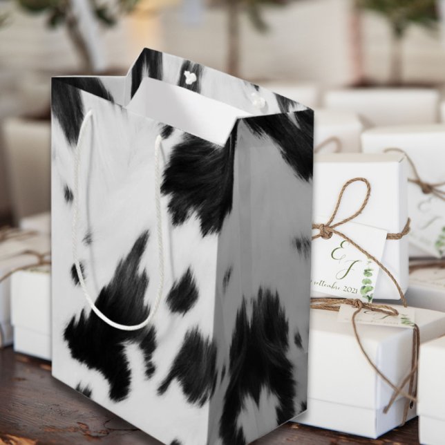 Western Country Cowboy Black White Cow Print Medium Gift Bag (Creator Uploaded)
