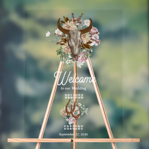 Western Country Cowboy Boho Cow Mariage crâne