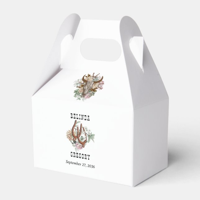 Western Country Cowboy Boho Cow Skull Wedding Favor Box (Front Side)