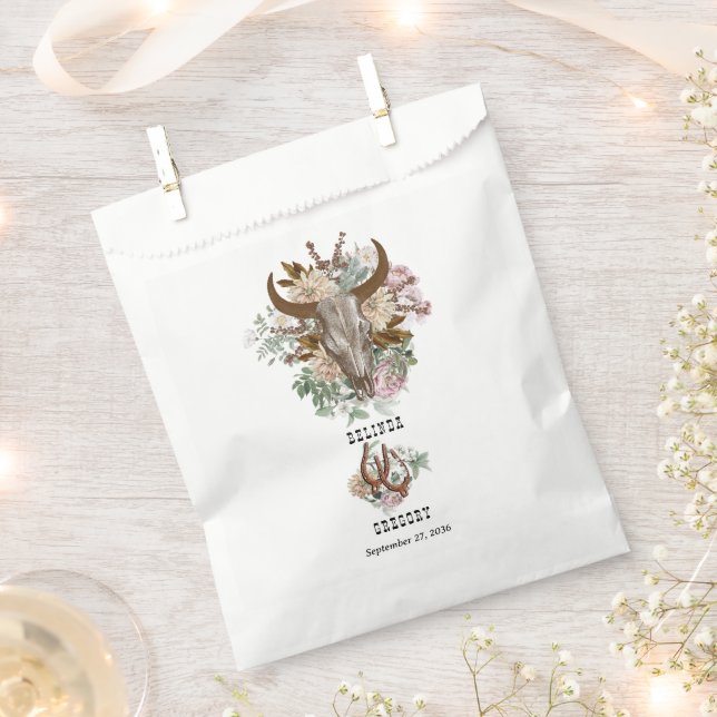 Western Country Cowboy Boho Cow Skull Wedding Favour Bag (Clipped)