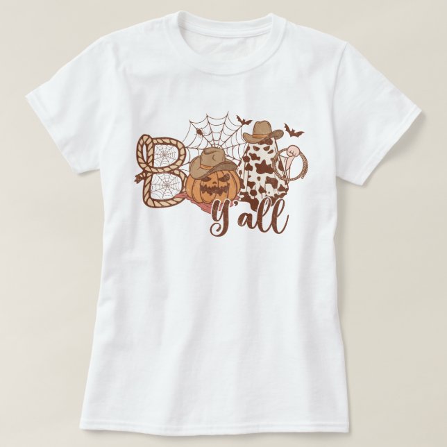 Western Country Cowboy Boo Y'all Halloween T-Shirt (Design Front)