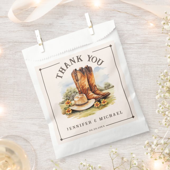 Western Country Cowboy Boots Rustic Favour Bags (Clipped)