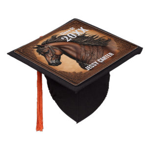  Western Country Cowboy Brown Horse Personalized Graduation Cap Topper
