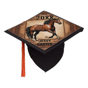  Western Country Cowboy Brown Horse Personalized Graduation Cap Topper