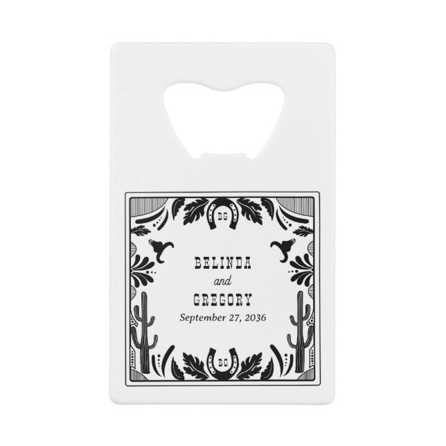 Western Country Cowboy Rustic Wedding  Credit Card Bottle Opener (Front)