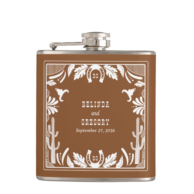 Western Country Cowboy Rustic Wedding  Hip Flask (Front)