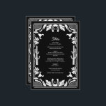 Western Country Cowboy Rustic Wedding Menu<br><div class="desc">A modern Western cowboy cowgirl style design with hand drawn elements of a cow skull, horseshoes, floral and cactus ornaments. Black and white floral border wedding design featuring hand drawn floral, cactus, cow skull and horseshoes. This contemporary modern Western country wedding design is ideal for all seasons. An elegant black...</div>
