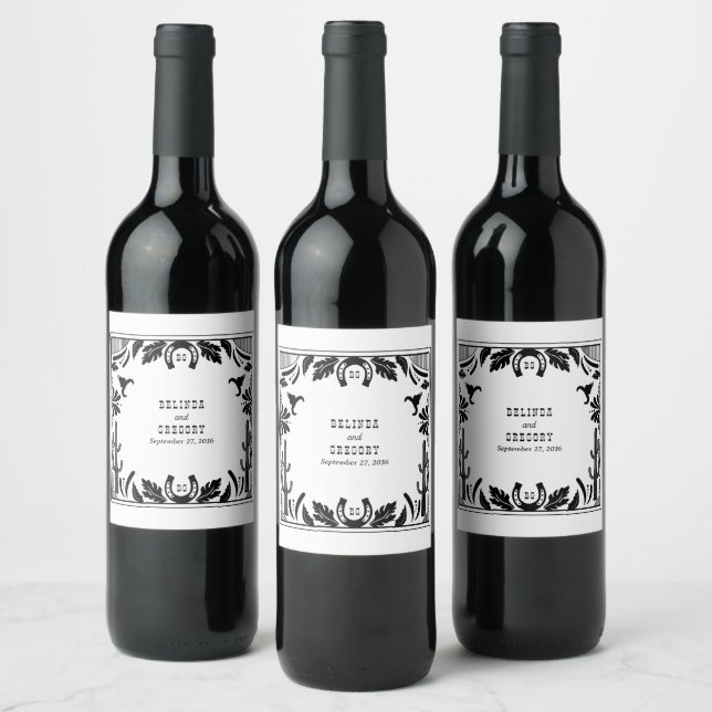 Western Country Cowboy Rustic Wedding  Wine Label (Bottles)