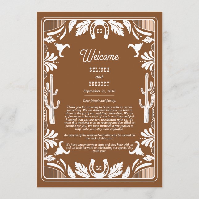 Western Country Cowboy Wedding Brown Itinerary Program (Front)