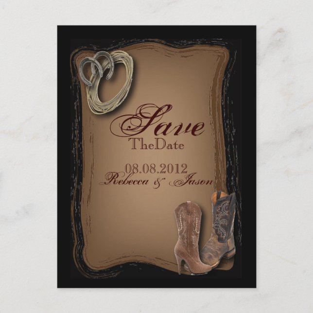 western country cowboy wedding save the date announcement postcard (Front)