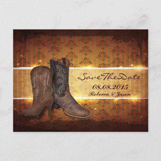 western country cowboy wedding save the date announcement postcard (Front)