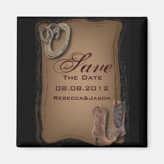 western country cowboy wedding save the date magnet (Front)