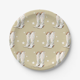 Western Country Cowgirl Boots Beige Birthday Party Paper Plate