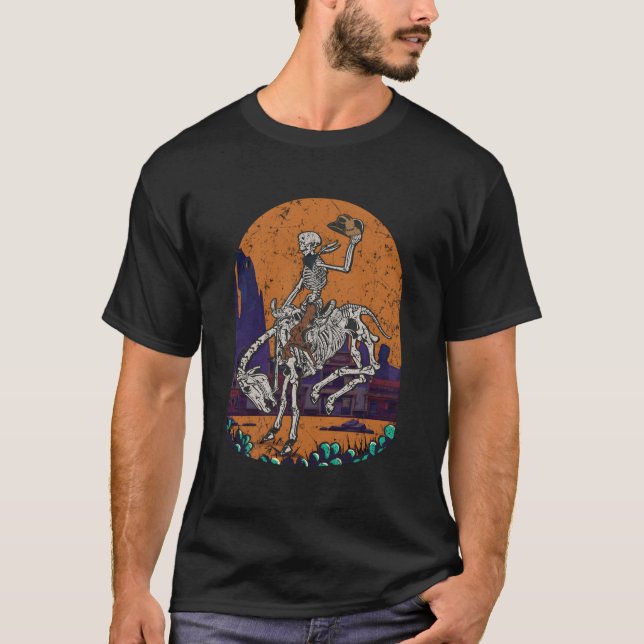 Western Country Cowgirl Cowboy Skeleton Halloween  T-Shirt (Front)