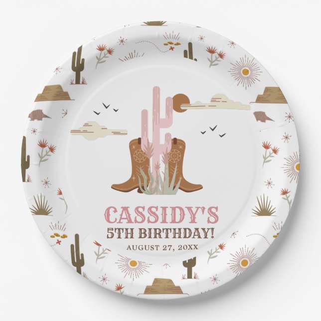 Western Country Cowgirl Rodeo Birthday Party Paper Plate (Front)