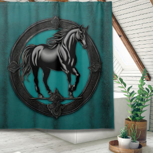 Western Country Equestrian Teal Black Horse 