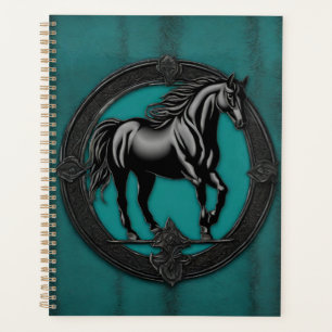 Western Country Equestrian Teal Black Horse Planner