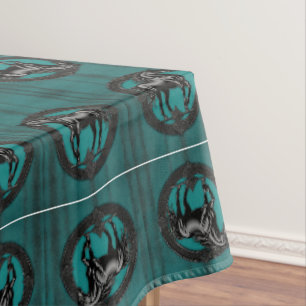 Western Country Equestrian Teal Black Horse  Tablecloth