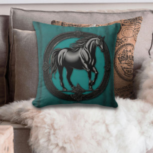 Western Country  Equine Equestrian Black Horse  Throw Pillow