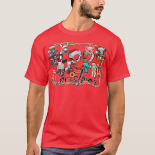 Western Country Farm Animals Cow Merry Christmas C T-Shirt