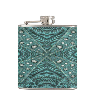 Western Country fashion Teal Turquoise Leather Hip Flask