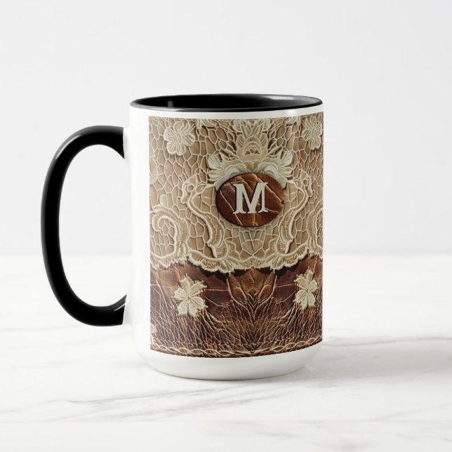 Western Country Leather n Lace Initial Mug (Left)