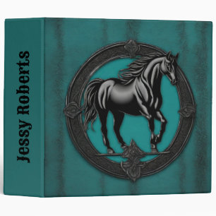 Western Country Monogram Equestrian Teal Horse  Binder