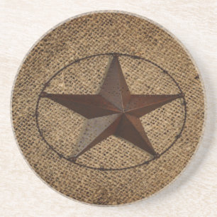 Western Country Rustic Burlap Primitive Texas Star Coaster