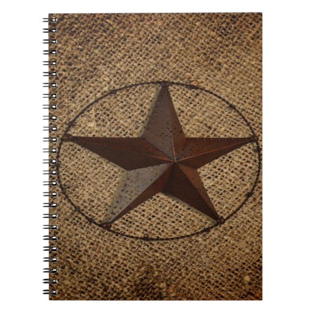Western Country Rustic Burlap Primitive Texas Star Notebook (Front)