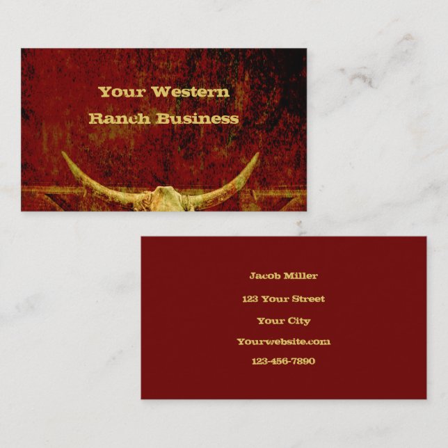 Western Country Rustic Grunge Cowboy Bull Skull Business Card (Front/Back)