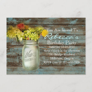 western country style wildflower mason jar invitation