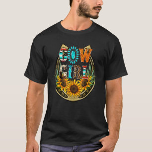 Western Country Sunflowers Cowhide Serape Horsesho T-Shirt