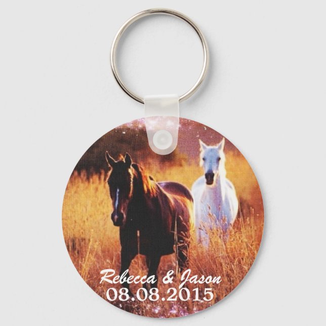 western country sunset horse themed wedding keychain (Front)