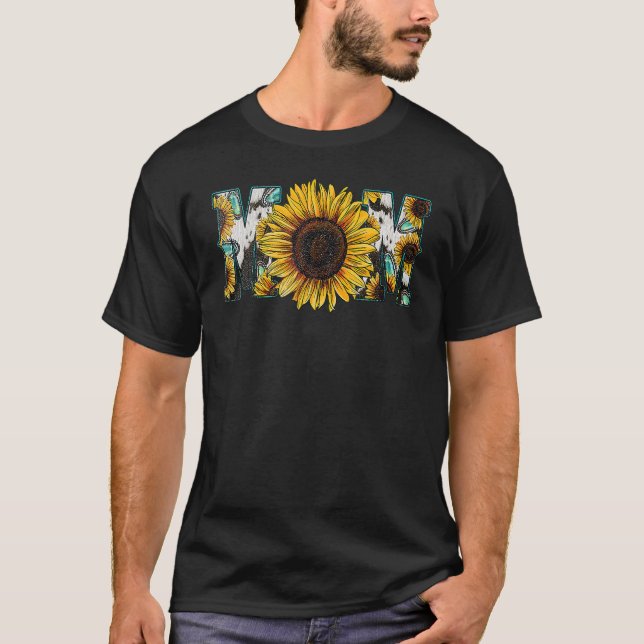 Western Country Texas Mom Cowhide Sunflower Mother T-Shirt (Front)