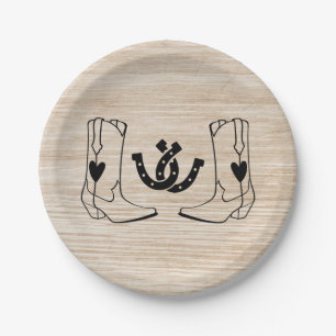 Western Country Wedding Rustic Cowboy Wood Paper Plate