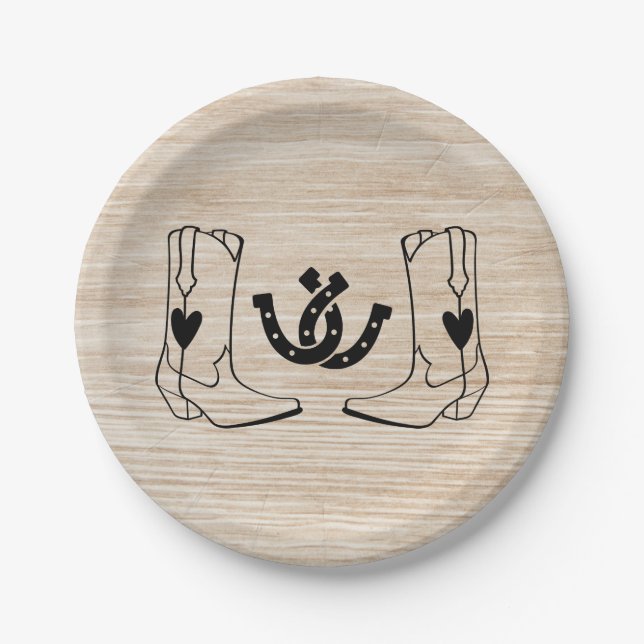 Western Country Wedding Rustic Cowboy Wood Paper Plate (Front)