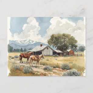 Western Countryside Barn with Horses Postcard