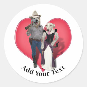 Western Couple Cowboy Dog Classic Round Sticker