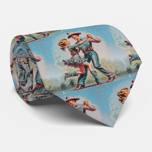 Western Couple Dancing Vintage Look Tie (Rolled)
