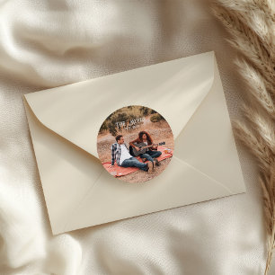 Western Couple Photo Wedding Classic Round Sticker