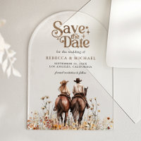 Western Couple Riding Horse Wedding Save the Date