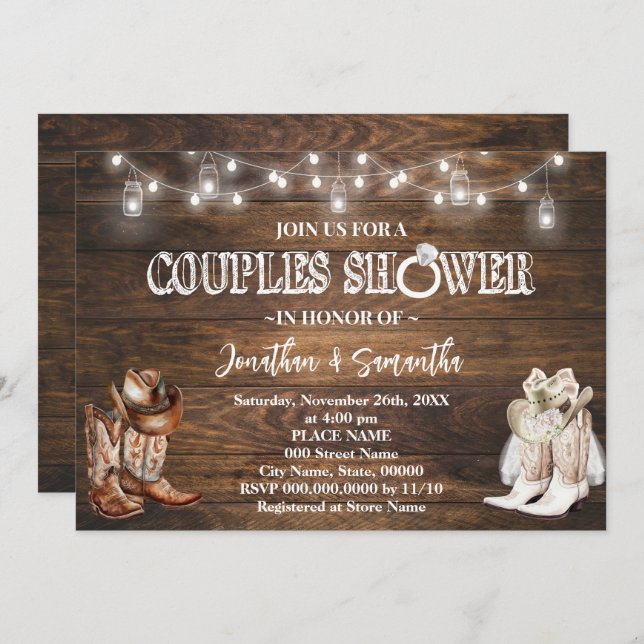 Western Couples Shower Country Barn Wedding Shower Invitation (Front/Back)