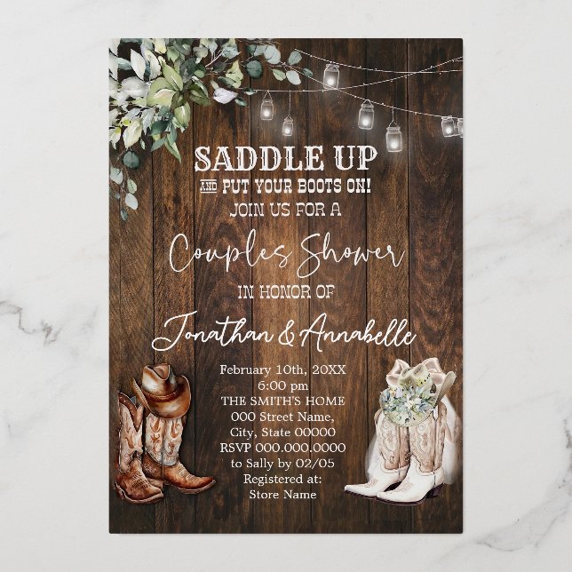 Western Couples Shower Invitation, Rustic Cowboy  (Front)