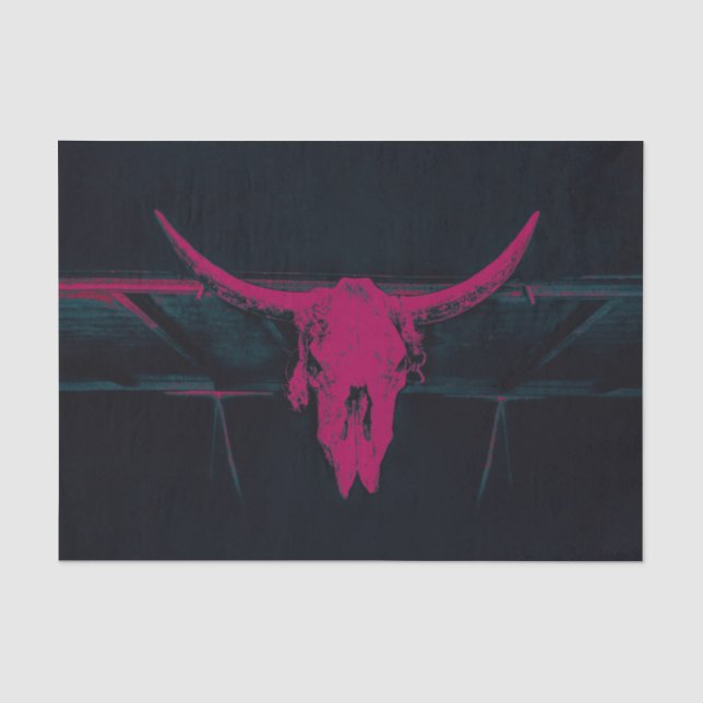 Western Cow Skull Fuchsia Pink Grey Grunge Texture Tissue Paper (Front)